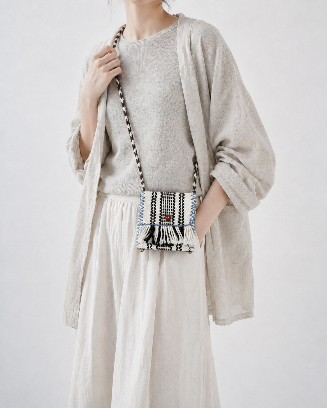 Monochrome Weave Crossbody — Handwoven Wool