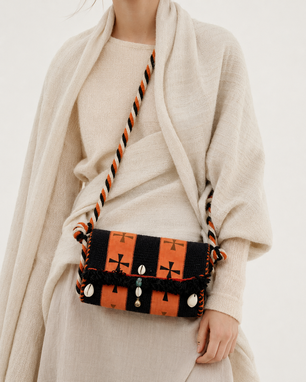 Ember Crossbody Bag — Handwoven Wool with Brass Bell