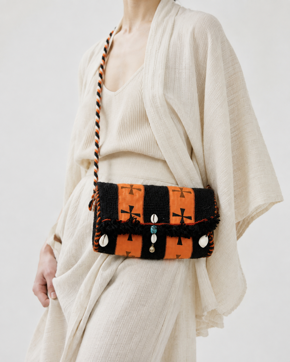 Ember Crossbody Bag — Handwoven Wool with Brass Bell